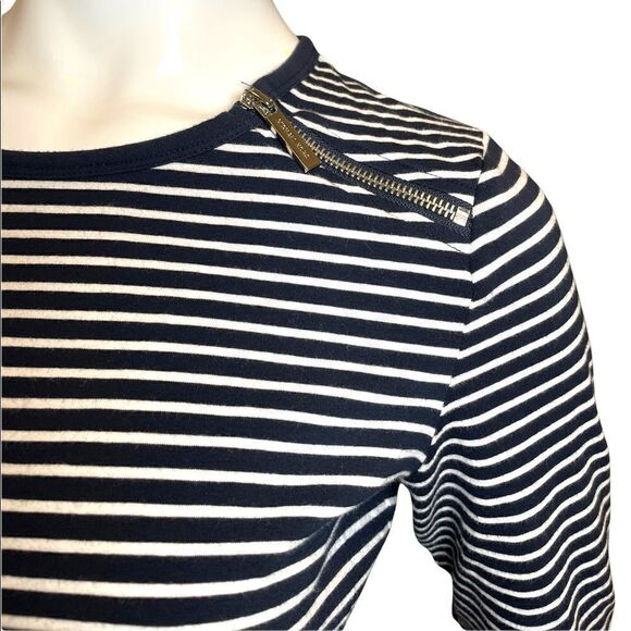 Michael Kors Striped Zipper Long Sleeve Crewneck Tee Navy Blue White S M… - Picture 11 of 15
